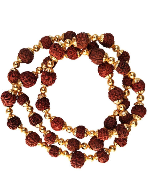 BookMyCostume Natural Brown Rudraksh Golden Plated Rudraksha Jewellery Set with Golden Beads – Rudraksha Mala for Ramleela, Festivals & Spiritual Events | Ideal for Kids & Adults